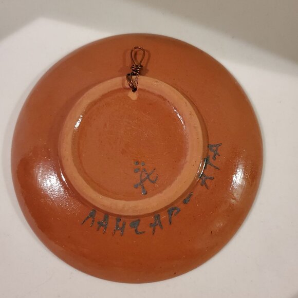 Vintage Mexican Terracotta Plate Wall Hanging Home Decor 4'' Painted - Picture 2 of 5